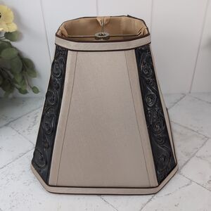 Beige Fabric Cut Corner Lampshade 9" Tall Scroll Accent Traditional Rustic